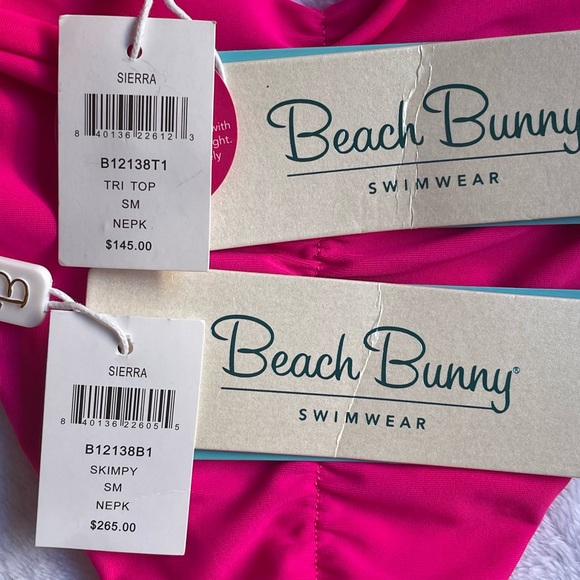 NWT Beach Bunny Sierra Bikini Set - Triangle Top & Skimpy Bottom in Neon Pink - Picture 12 of 16